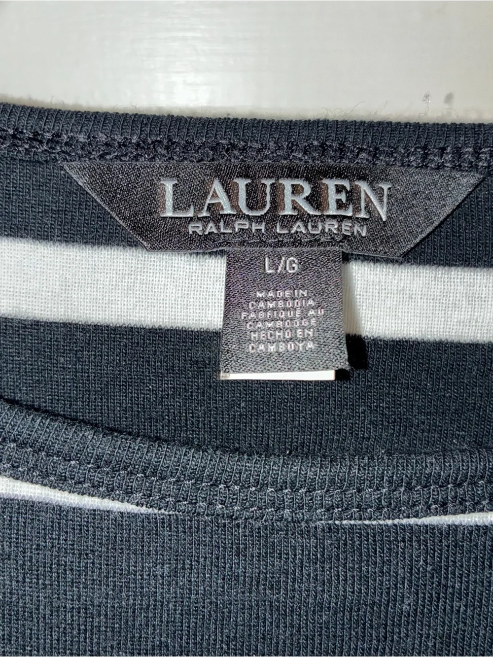 Lauren Ralph Lauren Black & White Striped Long-Sleeve Tee Black Label Sz L